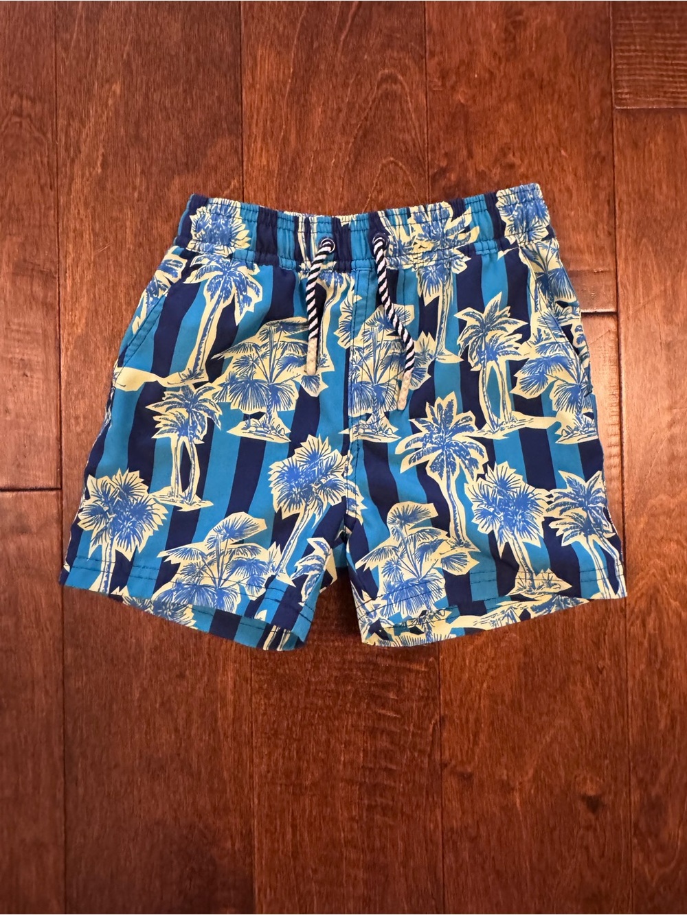 Andy & Evan Boys Blue Palm Tree Swim Trunks Size 5 Soft Lining